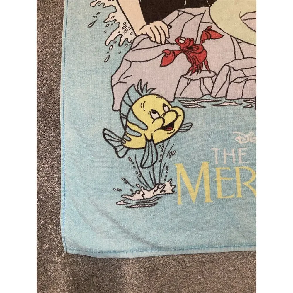 Little Mermaid Vintage 1990's Franco Disney Beach Towel 30x58 RARE Ariel Triton
